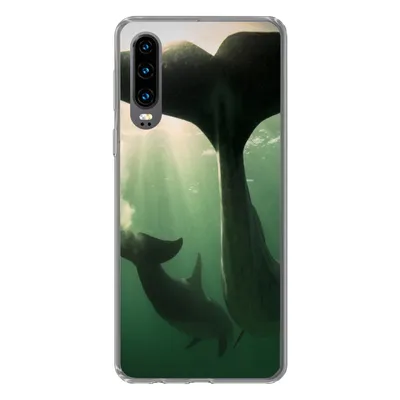 Produktbild von MuchoWow® Handyhülle Schutzhülle Hülle für Huawei P30 Delfin - Wasser - Blau Silikon Softcase Handy Hülle - Kartenbesitzer