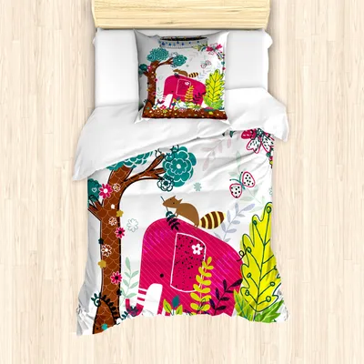 Produktbild von ABAKUHAUS Tier Mantele, Dschungel-Tiere Elefant, Milbensicher Allergiker geeignet mit Kissenbezügen, 135 cm x 200 cm - 80 x 80 cm, Mehrfarbig