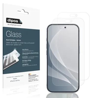 Produktbild von 2x Schutzfolie für Apple iPhone 18 Pro matt - Anti-Shock 9H Folie dipos Glass Kunststoffglas