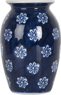 Produktbild von Clayre & Eef Vase Ø 10x15 cm Blau Weiß Keramik Blumen