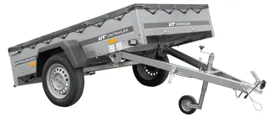 Zdjęcie produktu dla Przyczepka samochodowa 200x125 UNITRAILER GARDEN 201 KIPP ze stelażem H-0 i pokrowcem szarym