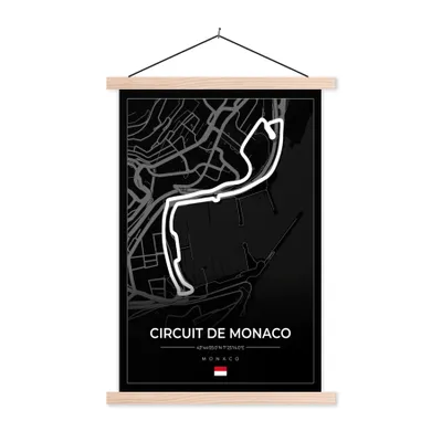 Produktbild von MuchoWow® Textilposter Monaco - Formel 1 - Circuit de Monaco - Rennstrecke - Schwarz 60x90 cm mit holzfarbenen Rahmen - Textil
