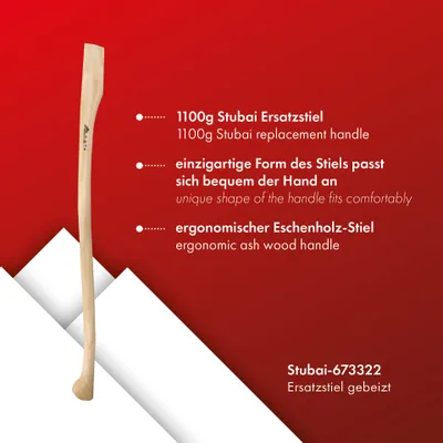 Produktbild von STUBAI Ersatzstiel aus hochwertigem Eschenholz | Länge 1100 mm | für Sappie mit 1200g | Tiroler Form, Unterländer Form