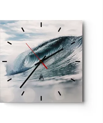 Produktbild von Wanduhr - Quadrat - Glasuhr - Welle Meer Ozean - 30x30cm - Schleichendes Uhrwerk - Lautlos - zum Aufhängen bereit - Dekoration Modern - Wanddekoration aus Glas - C3AC30x30-4516