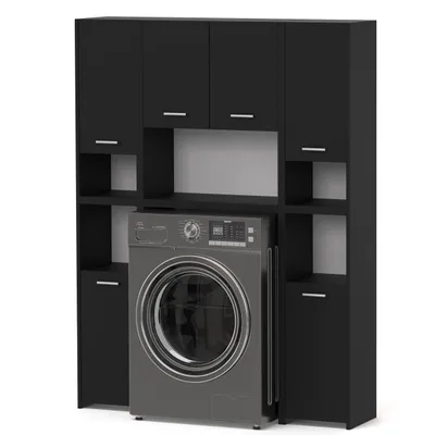 Produktbild von STIV Möbel | Großes Badmöbel Set Schwarz Matt 124x30x165 cm | 2 Hochschränke + Waschmaschinenschrank