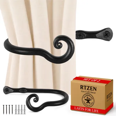 Image de Supports muraux pour rideaux RTZEN – Crochets de rideau de style rustique – Fer forgé noir