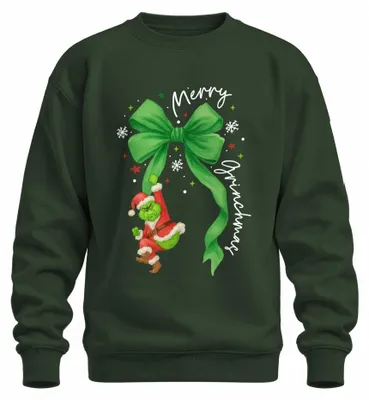 Image de Joyeux Noël Grinch, pull de Noël "Ugly Christmas Sweater" avec le motif du Grinch et du Père Noël, vert bouteille, taille XXL