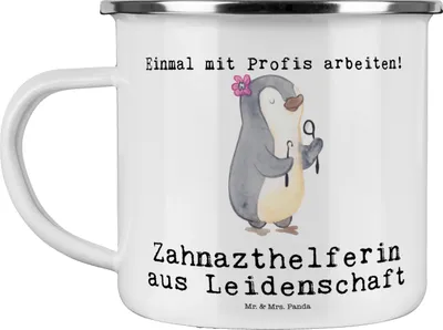Produktbild von Mr. & Mrs. Panda Teetasse Zahnarzthelferin Leidenschaft - Weiß - Geschenk, Haferl, Pott, Kaffeepott, Emaille Tasse, Teebecher