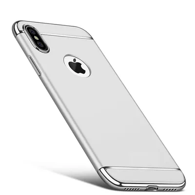 Productafbeelding van Beschermhoes voor Apple iPhone X, bumper, 3-in-1 hoes, chromen etui, zilver