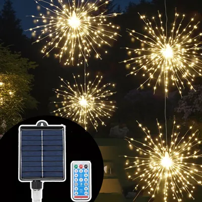 Zdjęcie produktu dla Zestaw 4 lampek solarnych LED z fajerwerkami - wodoodporne lampki solarne na festiwale, ogrody, imprezy i wesela