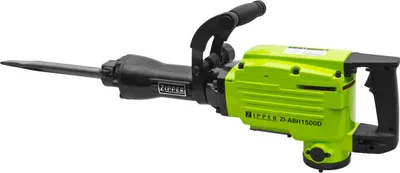A bright green and black demolition hammer is shown against a white background.