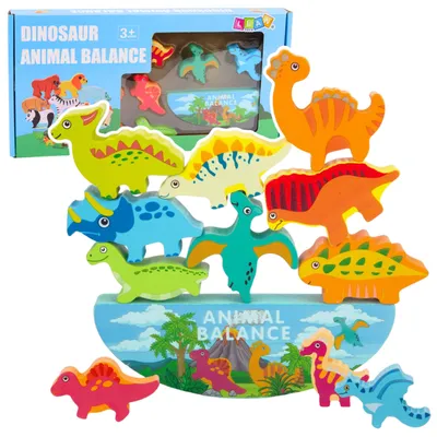 Image de Tour de dinosaure jeu d'équilibre dextérité blocs en bois Puzzle 12 pièces.