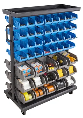 Immagine prodotto di SucceBuy: scaffale mobile con set di contenitori impilabili, organizer per attrezzi a 7 ripiani e 94 cassetti di due diverse dimensioni, 900x500x1245 mm, utilizzabile su entrambi i lati, ideale per officina, garage, magazzino e ufficio
