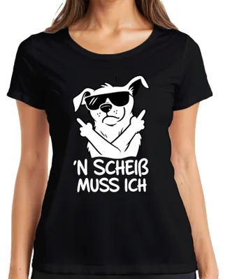 Produktbild von N Scheiß muss ich Hund Mittelfinger Sonnenbrille Lustig Sarkasmus Damen T-Shirt, Schwarz, L