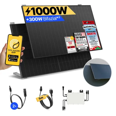 Produktbild von Balkonkraftwerk 1000W Solaranlage mit Wand/Gartenhaus Halterung Steckerfertig Komplettset Photovoltaik Anlage 800W, Kabellänge: 5m, Solakon