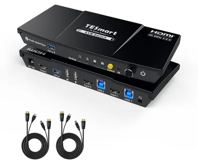 Zdjęcie produktu dla Przełącznik KVM HDMI, 1 monitor dla 2 komputerów, z obsługą 4K@60Hz i USB 3.0