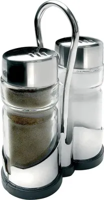 Obrázek produktu pro Sada dvou solniček a pepřenek s držákem Ibili, sklo/nerez, 37,5 ml, transparentní