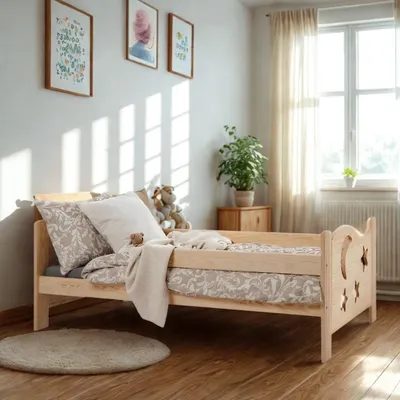 Obrázok produktu pre Detská Posteľ Lili S Bariérou A Roštom | 160x80 cm | Borovica, Masívne Drevo, Prírodné Kreslenie | Pre Deti, Univerzálna, Pevná, Pohodlná