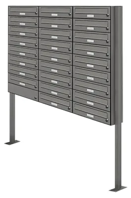 Produktbild von 26er Standbriefkastenanlage in Aluminiumgrau RAL 9007, moderne 26 Fach Briefkastenanlage