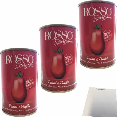 Produktbild von Rosso Gargano Pelati di Puglia Geschälte Tomaten 3er Pack (3x400g Dose) + usy Block