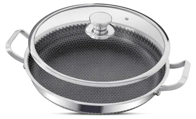 Paella-Pfanne 32 cm, antihaftbeschichtet, Edelstahl, mit Deckel