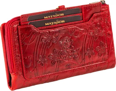Produktbild von MATADOR PUEBLA Geldbörse Damen Leder Groß RFID Blumen Rot