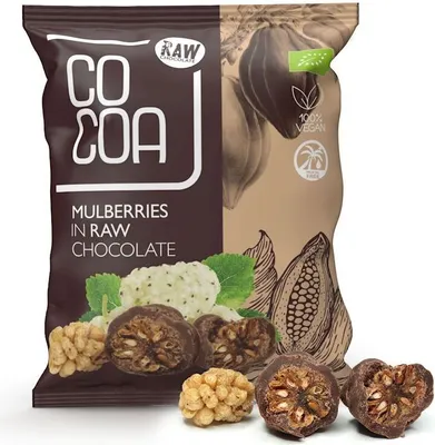 Produktbild von TÜRKISCHE MAULBEEREN IN ROHERSCHOKOLADE 70 g - KAKAO