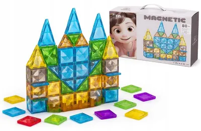 Zdjęcie produktu dla Klocki Magnetyczne 80 el. Zestaw Konstrukcyjny 3D Edukacyjna Układanka