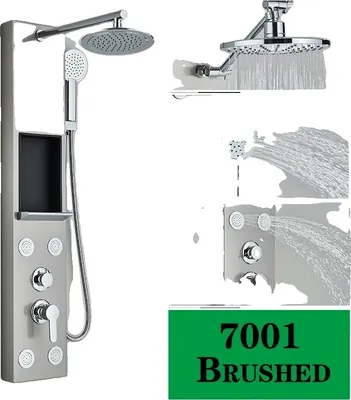 Image de Système de panneaux de douche,à trois poignées, acier inoxydable durable, 7001 brossé