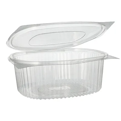 Produktbild von 1800 Feinkost- und Salatschalen mit Klappdeckel, R-PET oval 1500 ml 7,6 cm x 18,2 cm x 20,8 cm klar