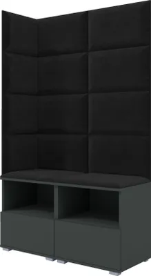 Produktbild von Garderoben-Set Nela V, Polstergarderobe mit zwei Schuhschränke, Flurmöbel mit Wandpaneele (Farbe: Graphit + Trinity 16 (Schwarz))