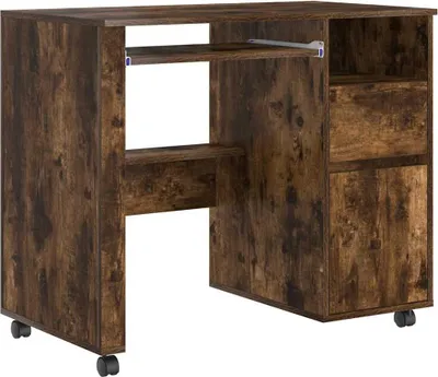 Obrázek produktu pro vidaXL Stůl na kolečkách s policí Kouřový dub 91 x 50 x 77 cm