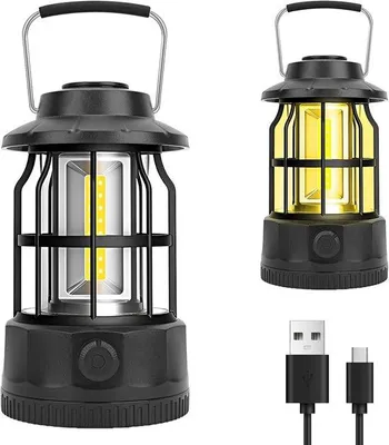Immagine prodotto di Lampada elettrica da campeggio – Impermeabile – Regolabile – Struttura in metallo (nera)