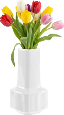 Image de Vase Vase de fleurs en céramique avec rainures Blanc H 20 cm Brillant Vase de table décoratif Vases Fleurs Déco Moderne Glamour, motif tridimensionnel, inspiration florale, bouquets de fleurs vivants