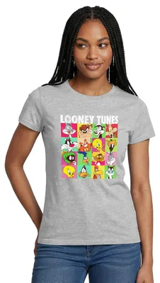 Produktbild von Spreadshirt Looney Tunes Charaktere Kachel Frauen T-Shirt, L, Grau meliert