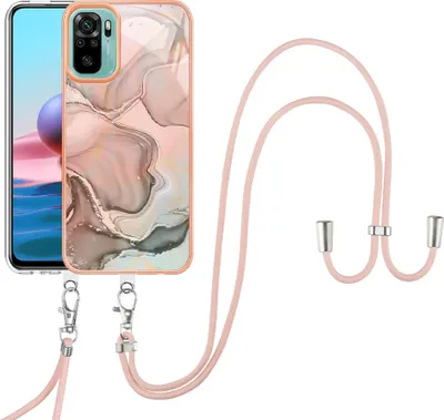 Produktbild von Redmi Note 10 4G Handykette Hülle, Muster TPU Bumper Schutzhülle mit verstellbarem Tragegurt für Xiaomi Redmi Note 10S / Note 10 4G Crème