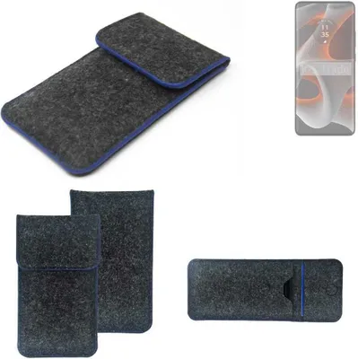 Produktbild von K-S-Trade Handy-Hülle Schutz-Hülle kompatibel mit Motorola Edge 50 Pro Filztasche Pouch Tasche Case Sleeve Filzhülle dunkelgrau, blauer Rand