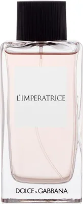 A clear, front-facing studio shot of a Dolce & Gabbana L'Imperatrice perfume bottle.