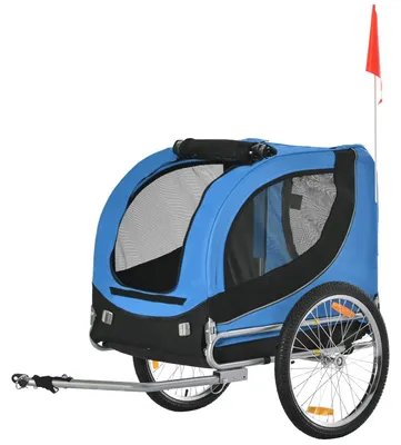 Produktbild von Hundebuggy, Hundefahrradanhänger mit Universalkupplung, 600D Oxford, Blau+Schwarz  |  Luftreifen + Reflektoren  |  14 kg  |  130 x 73 x 90 cm