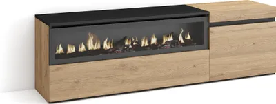 Immagine prodotto di COZY Mobile TV Soggiorno, 150x35x45cm, Per TV fino a 65, Camino elettrico, Rovere e Nero