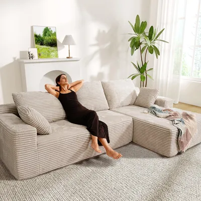 Produktbild von Ecksofa Couch L-Form,Sofa Links Samtstoff Vierersofa mit Liegefläche