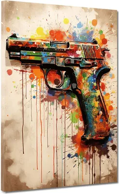 Produktbild von Leinwandbild Wandbild Pistol Art Pop Art abstrakt Kunstdruck XL Wanddeko: 60x80x4cm