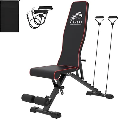 Produktbild von Hantelbank Verstellbare Trainingsbank klappbare Multifunktion mit Widerstandsband und Aufbewahrungstasche Schrägbank mit 7-Fach Verstellbarer Rückenlehne Fitnessbank max 300kg