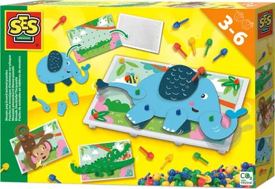 Zdjęcie produktu dla SES Creative Mosaic peg board puzzle zwierzta - 100 kolorowych kokw mozaikowych, wiek 3+