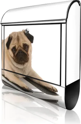 Produktbild von banjado Design Briefkasten Stahl schwarz mit Zeitungsfach pulverbeschichtet "Mops" 38x46x12,5cm & 2 Schlüssel - Postkasten A4 Einwurf inkl. Montagematerial [BKSCH 10032]
