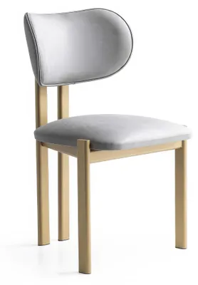 Immagine prodotto di Sedia moderna, grigia e dorata, imbottita, ideale per la sala da pranzo, design