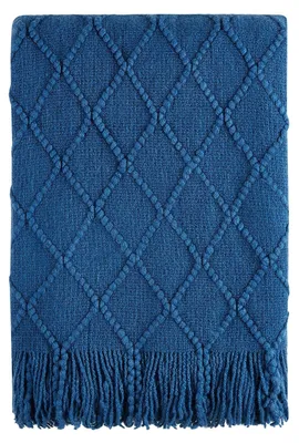 Obrázok produktu pre Omgoods – Mäkká, tkaná deka na pohovku v kráľovskej modrej farbe, 152 x 203 cm