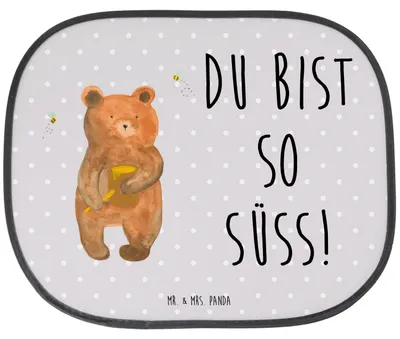 Produktbild von Mr. & Mrs. Panda Sonnenschutz für Auto Bär Honig - Grau Pastell - Geschenk, Liebe, Verliebte, Hitzeschutz, Fürs, Teddy, autofenster, Autoscheiben, Partner