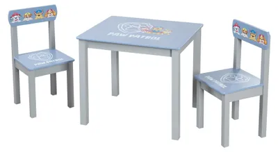 Produktbild von roba Kindersitzgruppe Paw Patrol - 2 Kinderstühle + Tisch für Kinder - Sitzgarnitur / Sitzmöbel mit Zeichentrick Hunden - Holz grau / blau
