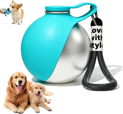 Imagen del producto de Botella para mascotas (perros y gatos), 285 ml, de acero inoxidable y silicona, ideal para llevar de viaje